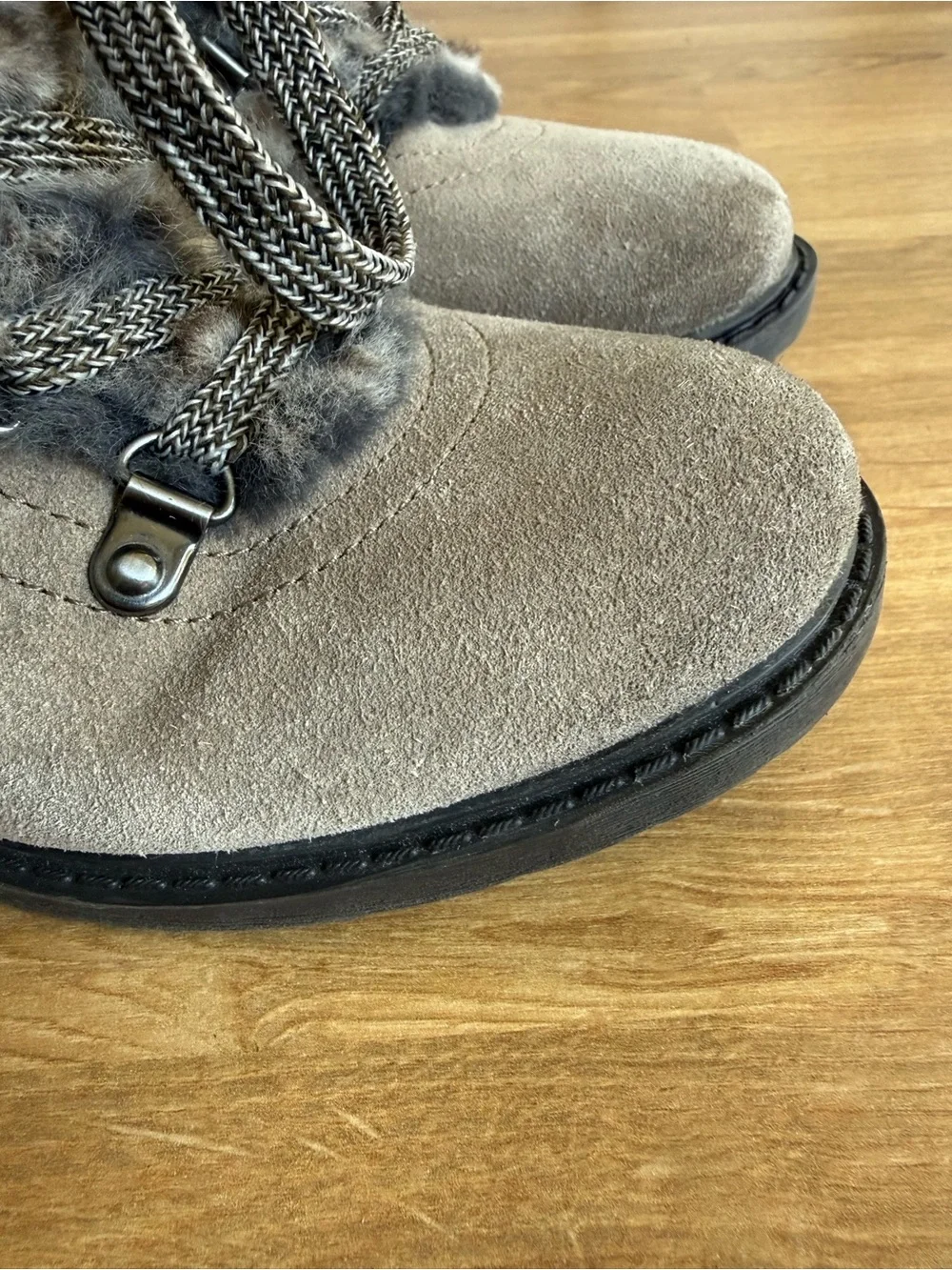 Sam Edelman Darrah Suede Lace Up Faux FurWinter Combat Boots Putty Gray wmn 7